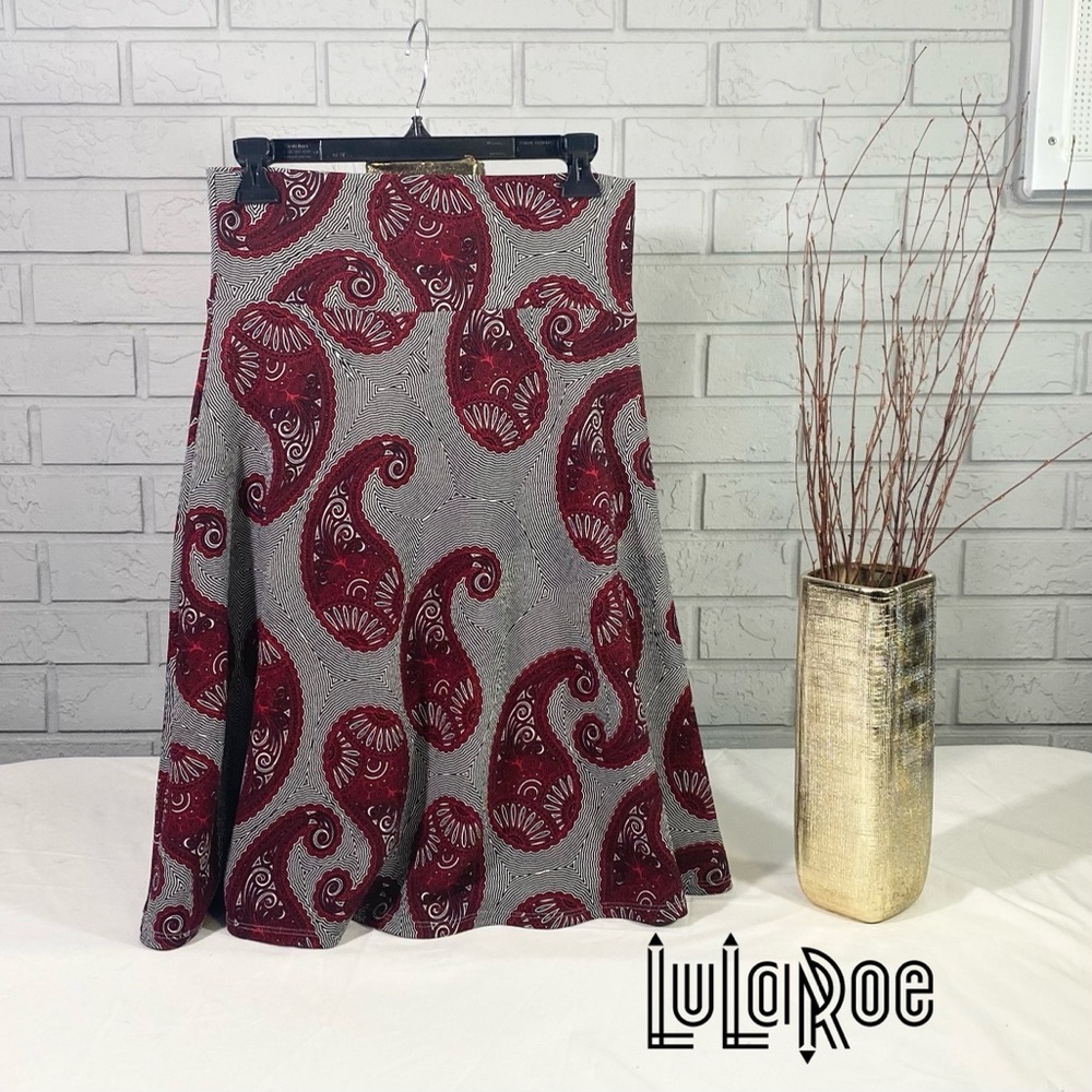 LulaRoe Azure A Line Skirt Black White Red Paisley Size Medium